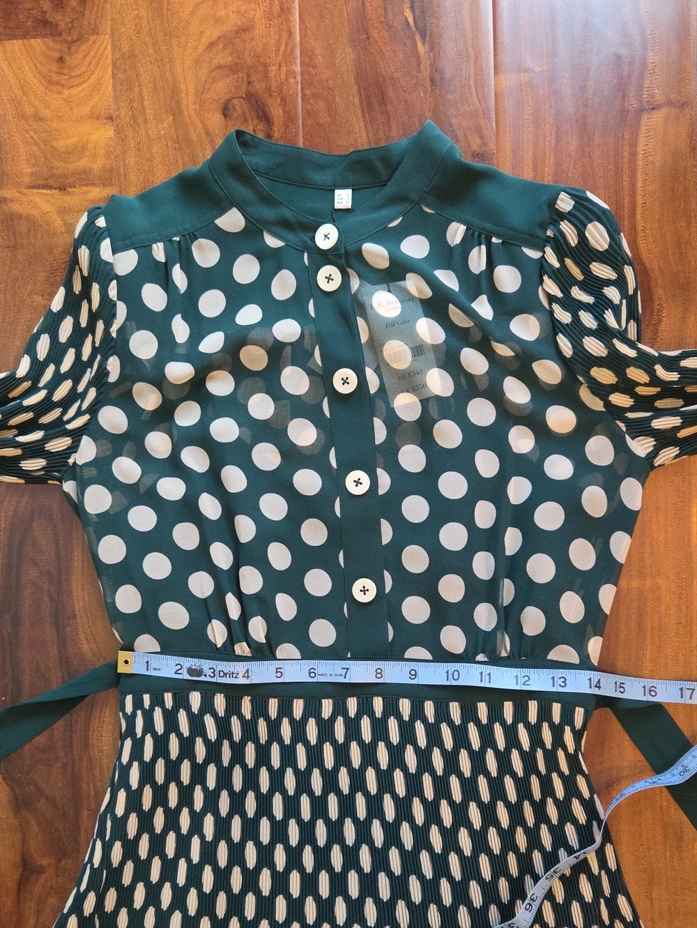 LK Bennett Cora Green And Cream Spotted Pleated Dress - Picture 9 of 16